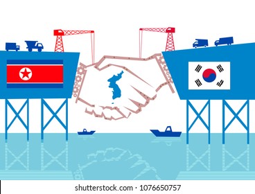 Corea del Norte y Corea del Sur: Unidad con Mapa de Reunificación en el concepto medio. Imágenes prediseñadas editables.