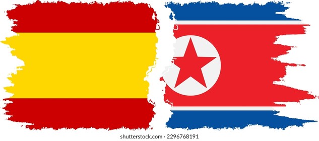 North Korea and Spain grunge flags connection, vector