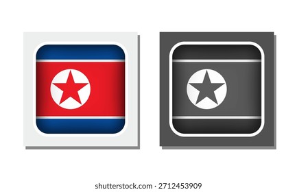 Icono de bandera redondeada cuadrada de Corea del Norte