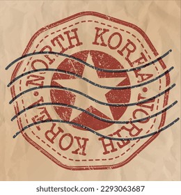 North Korea Stamp Travel Passport. Design Retro Symbol Country. Old Vintage Postmark.