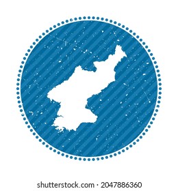 North Korea striped retro travel sticker. Badge with map of country, vector illustration. Can be used as insignia, logotype, label, sticker or badge of North Korea.