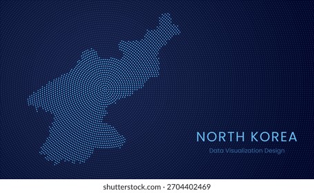 North Korea stylized dotted map in modern circular data tech visualization concept.