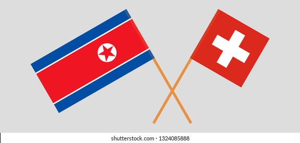 North Korea and Switzerland. The Korean and Swiss flags. Official colors. Correct proportion. Vector illustration