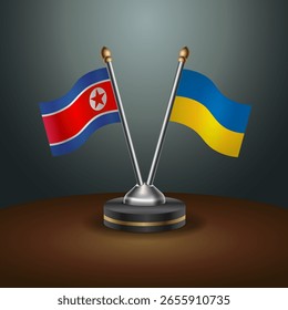 Nordkorea und Ukraine Tabelle Fahnen Beziehung mit Farbverlauf Hintergrund. Vektorgrafik