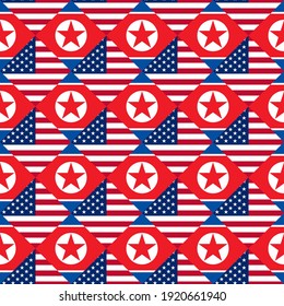 north korea and united states flags, seamless pattern. vector background
