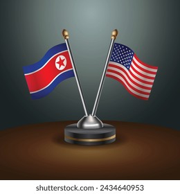 North Korea and United States table flags with gradient backgrund. Vector Illustration