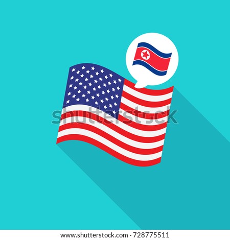 North Korea and US Flags vector illustration