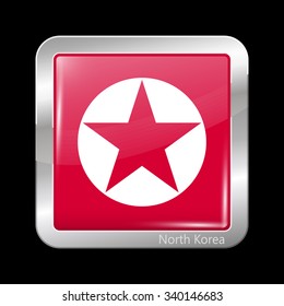 North Korea Variant Flag. Metallic Icon Square Shape. This is File from the Collection Flags of Asia