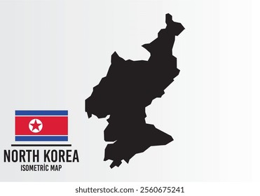 North Korea vector map with flag next to it. North Korea map with national flag isolated on white background. Vector illustration.