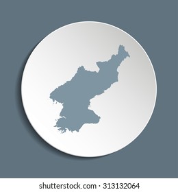 North Korea vector map on a paper circle. Cut out from white paper icon map of North Korea. Vector icon map of North Korea on dark background. Paper cut style country map. 