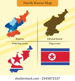 Nordkorea Vektorkarte mit Regionen schwarze Silhouette Flagge Overlay und eigenständige Flagge ideal für Lehrmaterial Infografiken und Design-Projekte Aserbaidschan Geografie und Identität