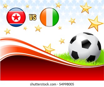 North Korea versus Ivory Coast on Abstract Red Background with Stars Original Illustration