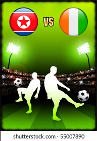 North Korea versus Ivory Coast on Stadium Event Background Original Illustration