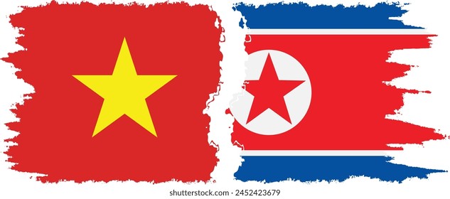 North Korea and Vietnam grunge flags connection, vector