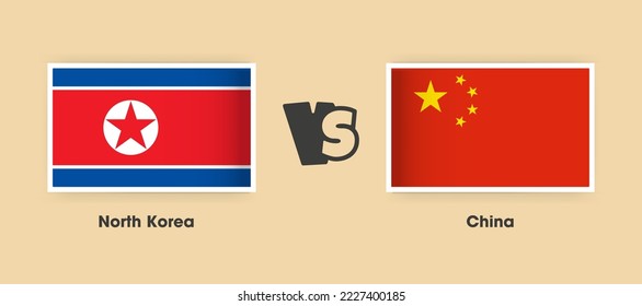North Korea vs China flags placed side by side. Creative stylish national flags of North Korea vs China with background