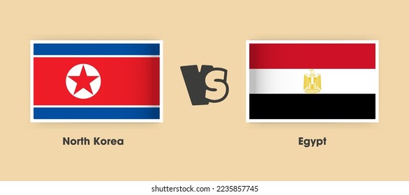 Banderas de Corea del Norte contra Egipto colocadas una al lado de la otra. Banderas nacionales creativas y elegantes de Corea del Norte contra Egipto con antecedentes