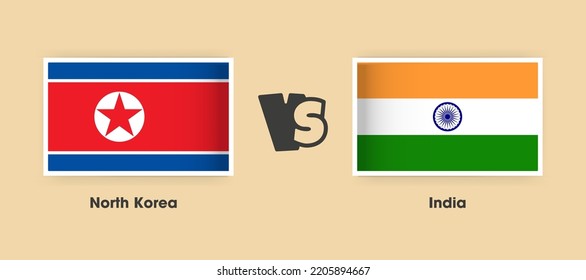 Banderas de Corea del Norte contra India colocadas una al lado de la otra. Banderas nacionales creativas y elegantes de Corea del Norte vs India con antecedentes