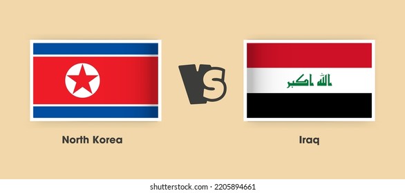 North Korea vs Iraq flags placed side by side. Creative stylish national flags of North Korea vs Iraq with background