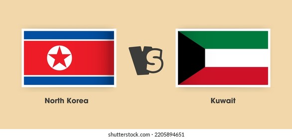 North Korea vs Kuwait flags placed side by side. Creative stylish national flags of North Korea vs Kuwait with background