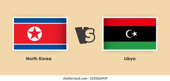 North Korea vs Libya flags placed side by side. Creative stylish national flags of North Korea vs Libya with background