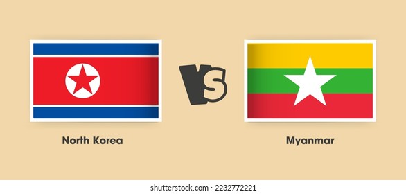 North Korea vs Myanmar flags placed side by side. Creative stylish national flags of North Korea vs Myanmar with background