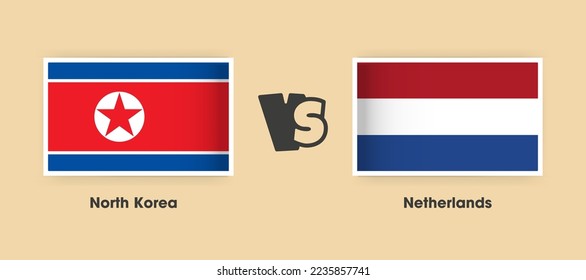 North Korea vs Netherlands flags placed side by side. Creative stylish national flags of North Korea vs Netherlands with background