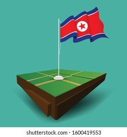 
North Korea waving vector flag on the soil