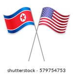 North Korean and American crossed flags. North Korea combined with United States of America isolated on white. Language learning, international business or travel concept.