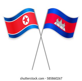 North Korean and Cambodian crossed flags. North Korea combined with Cambodia isolated on white. Language learning, international business or travel concept.