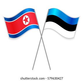 North Korean and Estonian crossed flags. North Korea combined with Estonia isolated on white. Language learning, international business or travel concept.