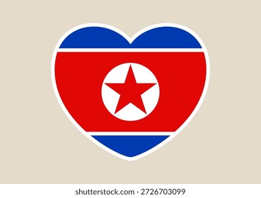 Nordkoreanische Flagge in Herzform, Vektorgrafik mit patriotischer Liebe zur Demokratischen Volksrepublik.