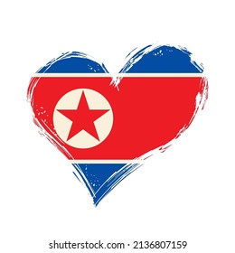 North Korean flag heart-shaped grunge background. Vector illustration.
