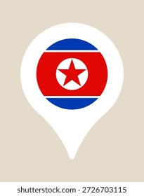 Bandera norcoreana dentro de un pin de ubicación de mapa, un ícono de Vector moderno que representa viajes, destinos y geografía..
