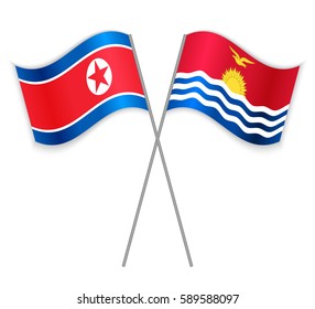 North Korean and I-Kiribati crossed flags. North Korea combined with Kiribati isolated on white. Language learning, international business or travel concept.