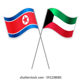 North Korean and Kuwaiti crossed flags. North Korea combined with Kuwait isolated on white. Language learning, international business or travel concept.