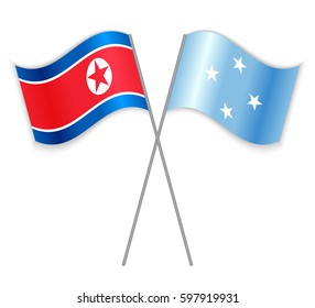North Korean and Micronesian crossed flags. North Korea combined with Micronesia isolated on white. Language learning, international business or travel concept.