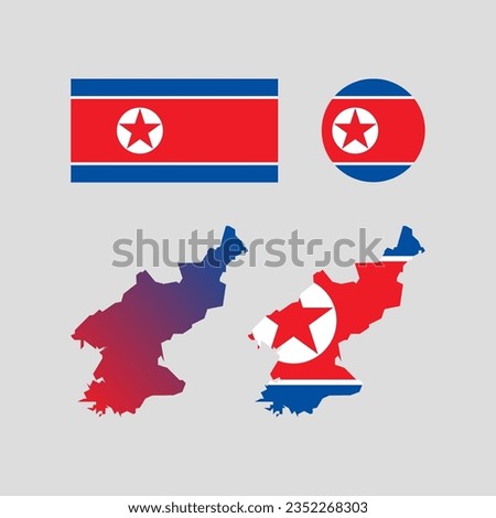 North Korean national map and flag vectors set....
