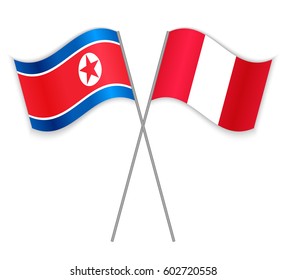 North Korean and Peruvian crossed flags. North Korea combined with Peru isolated on white. Language learning, international business or travel concept.