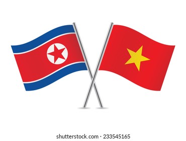 North Korean and Vietnamese flags. Vector illustration.