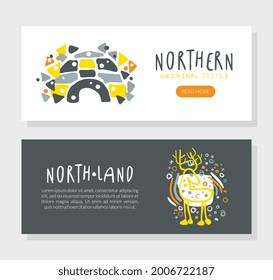 North Land Landing Page Template Design, Wild North Discovery Expedition, Exploration, Outdoor Wilderness Adventure Website Interface Vector Illustration