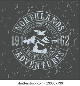 North lands adventures - artwork for boy apparel in custom colors - grunge effect in separate layer.