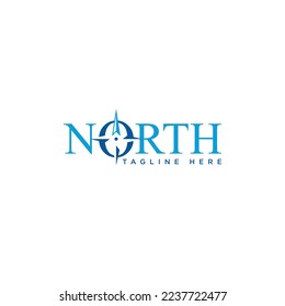 North letter logo with compass on the O letter. Vector illustration