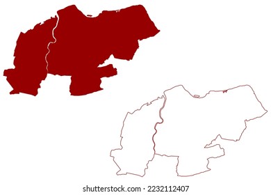 North Lincolnshire Unitary authority and borough (United Kingdom of Great Britain and Northern Ireland, ceremonial county Lincolnshire or Lincs, England) map vector illustration, scribble sketch map