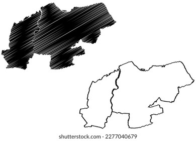 North Lincolnshire Unitary authority and borough (United Kingdom of Great Britain and Northern Ireland, ceremonial county Lincolnshire or Lincs, England) map vector illustration, scribble sketch map