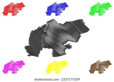 North Lincolnshire Unitary authority and borough (United Kingdom of Great Britain and Northern Ireland, ceremonial county Lincolnshire or Lincs, England) map vector illustration, scribble sketch map