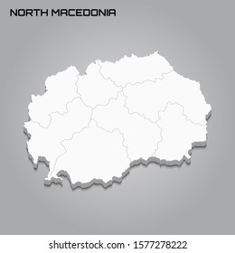 North Macedonia 3d map with borders of regions. Vector illustration