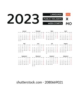 North Macedonia Calendar 2023. Week starts from Monday. Vector graphic design. Macedonian language.