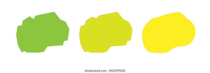 North Macedonia country black outline and colored country silhouettes in three different levels of smoothness. Simplified maps. Vector icons isolated on white background.