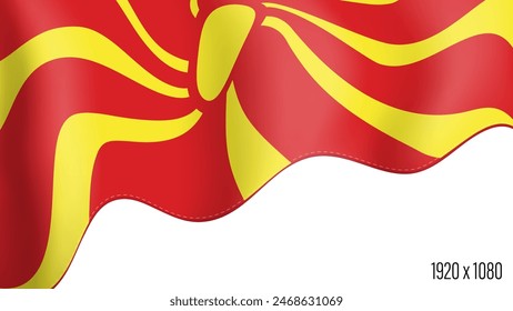 North Macedonia country flag realistic independence day background. North Macedonia commonwealth banner in motion waving, fluttering in wind. Festive patriotic HD format template for independence day