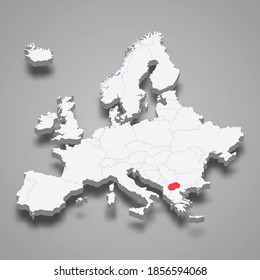 North Macedonia country location within Europe 3d isometric map 